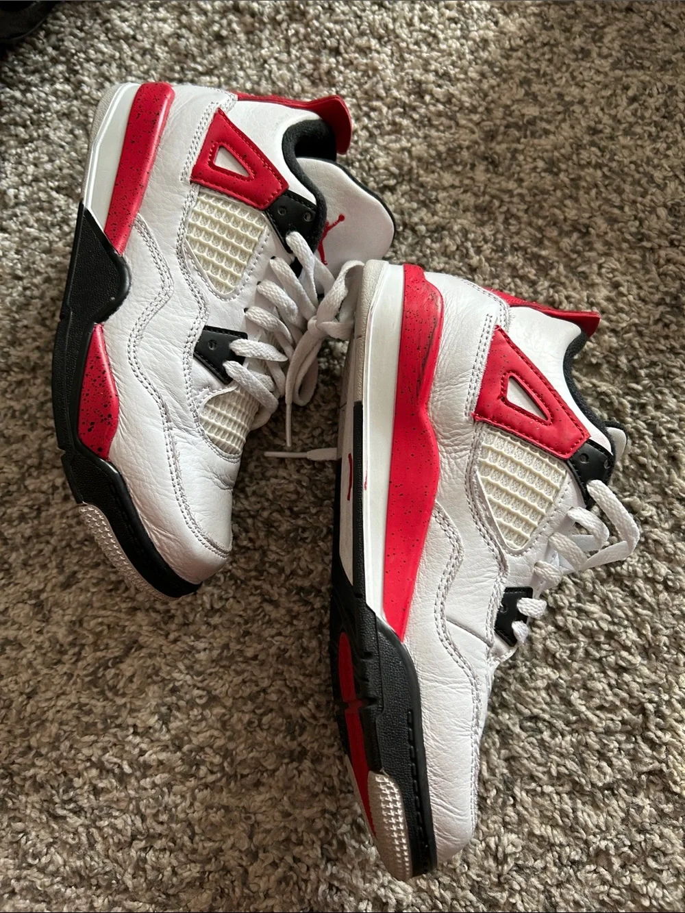 Jordan 4 Retro Kids White and Red Basketball Sneakers
